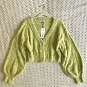 PRETTY GARBAGE Light Green Eyelash Cardigan Sweater